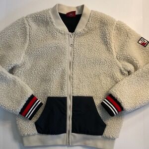 Superdry Sherpa Bomber Jacket Black /Cream /Red Sporty Streetwear Women's Sz 6